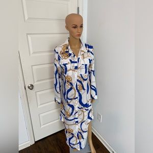 Blue & Gold Maxi Shirt Dress - Size L - New With Tag